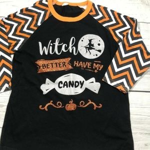 Girls Halloween T-Shirt Top Tee Small Orange Black